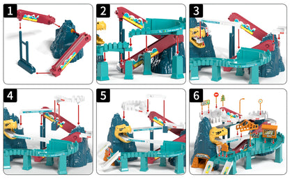 Dinosaur-Themed Racing Track Designed for Toddlers, Featuring a Toy Car Ramp And a Playset That Includes 10 Cars, Suitable for Children Aged 3 to 8 Years.