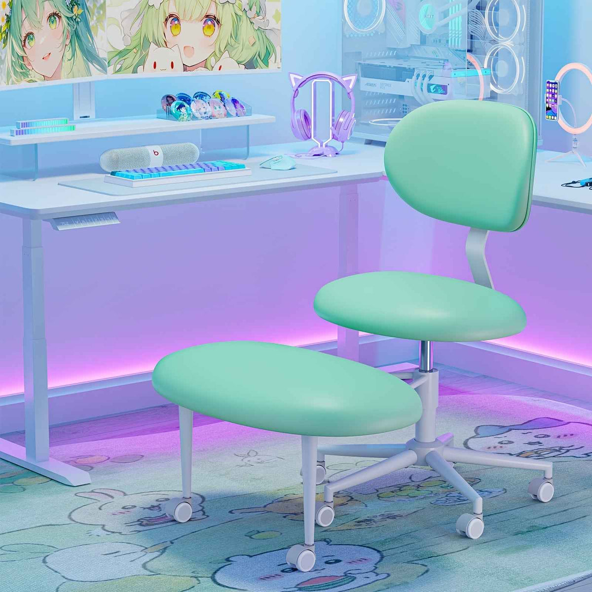 Ergonomic Cross Legged Office Chair | 360° Swivel, Adjustable Height, Lumbar Support, Velvet and PU Leather Black, Stainless Steel Frame, Memory Foam, Perfect Christmas Gift for Fidgety Sitters and Yoga Lover.