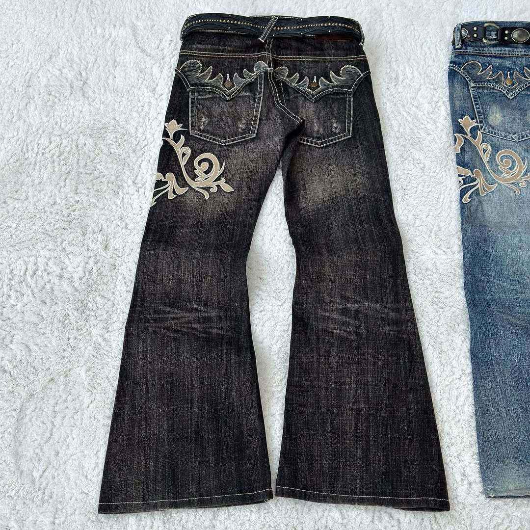 Women's Vintage Y2K Jeans - Mid-Rise Flared Pants, Washed Black Retro Leggings for 2000s Fashion Outfits, Casual & Formal Events - All-Season Jeans, Embroidered Details, Durable Fabric, Stylish Bottoms, Women, Trendy Outfit,