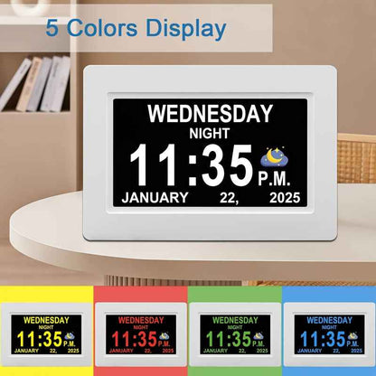 Large Digital Clock Designed for Seniors with Dementia, Featuring a Calendar Display, Alarms, And Functions As a Wall Clock Showing Day And Date. It Also Serves As an Alarm Clock, Desk Clock, Electronic Photo Frame, And Suppo