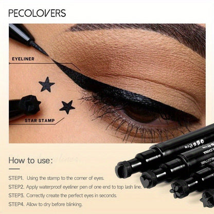 Black Liquid Eyeliner Pen | 1pc | 2-in-1 Double-Headed Moon Stamp Design | Quick Dry, Non-Smudge, Waterproof, Long-Lasting | Eye Makeup Cosmetic, Eye Makeup Essentials | Precision Eyeliner Application | Innovative Beauty Prod SS69