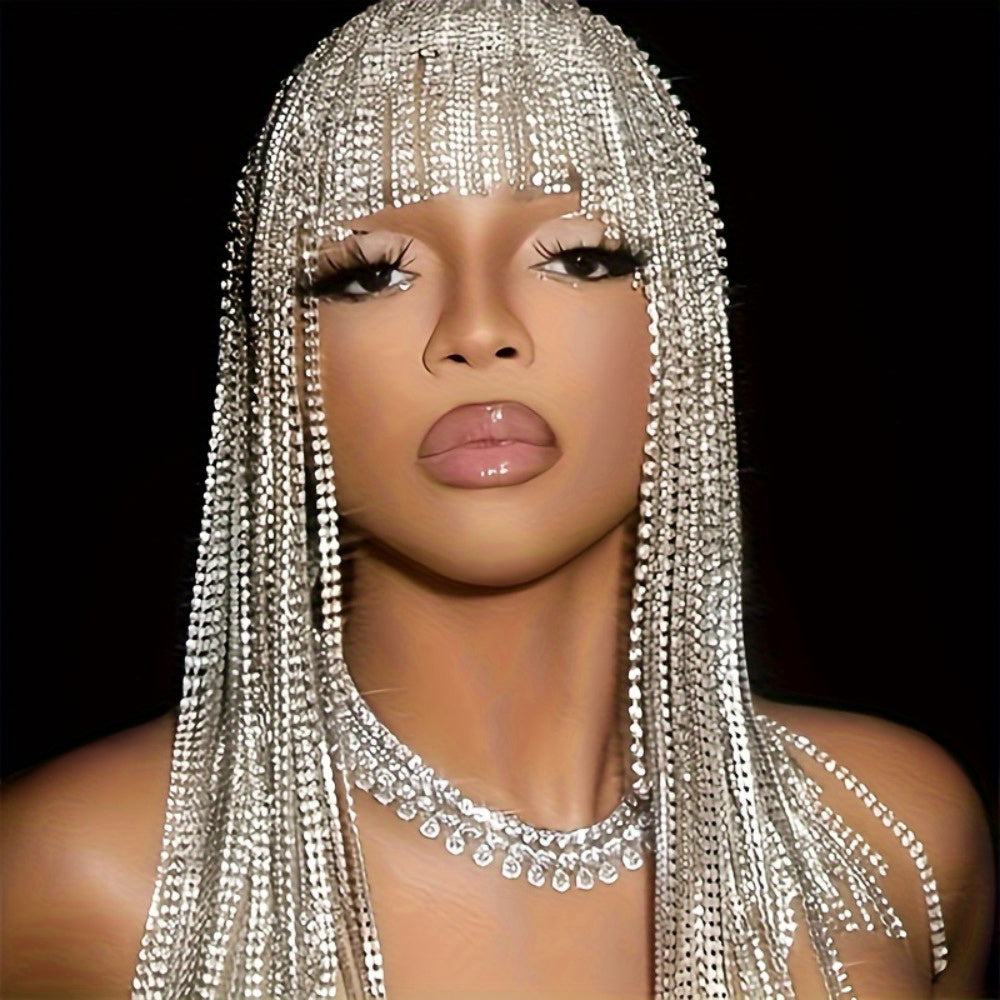 Luxurious All Rhinestone Retro Ethnic Style Long Tassel Headband, Fashionable Bridal Accessories, Gothic Hair Chain, Elegant And Soft Headwear SS69