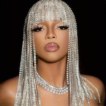 Luxurious All Rhinestone Retro Ethnic Style Long Tassel Headband, Fashionable Bridal Accessories, Gothic Hair Chain, Elegant And Soft Headwear SS69