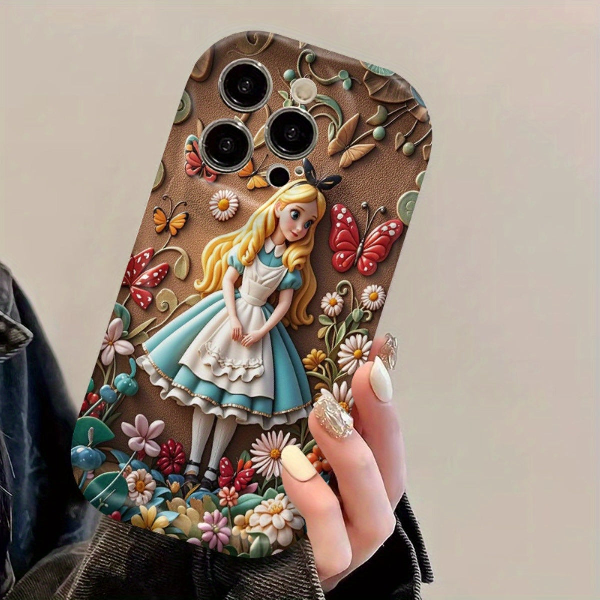 One Piece of a Disney Cartoon-Themed Case Featuring a Sculpted Figure from Alice in Wonderland, Ideal for Apple for iphone Models 16, 15, 14, 13, 12, 11 Pro Max, And XS. an Excellent Gift with a Cartoon Design, Flat 2D Style, SS69