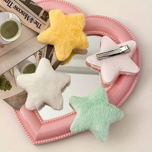 5pcs Y2K Inspired Colorful Star Plush Hair Clips - Cute Pentagram Barrettes for Girls SS69