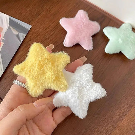 5pcs Y2K Inspired Colorful Star Plush Hair Clips - Cute Pentagram Barrettes for Girls SS69