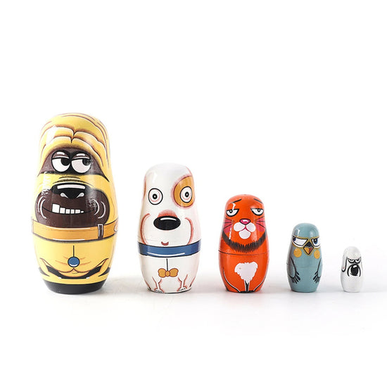 5PCS Montessori Nesting Doll Toy Wooden Russian Matryoshka Doll Hand Paint Toys Craft Toys Home Decoration Kids Christmas Gifts - SS69