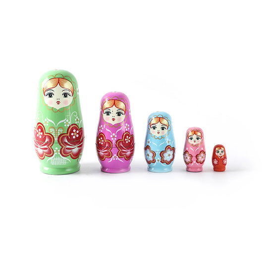 5PCS Montessori Nesting Doll Toy Wooden Russian Matryoshka Doll Hand Paint Toys Craft Toys Home Decoration Kids Christmas Gifts - SS69
