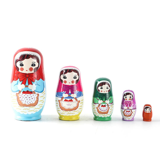 5PCS Montessori Nesting Doll Toy Wooden Russian Matryoshka Doll Hand Paint Toys Craft Toys Home Decoration Kids Christmas Gifts - SS69
