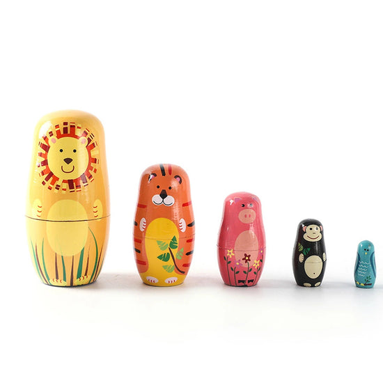 5PCS Montessori Nesting Doll Toy Wooden Russian Matryoshka Doll Hand Paint Toys Craft Toys Home Decoration Kids Christmas Gifts - SS69