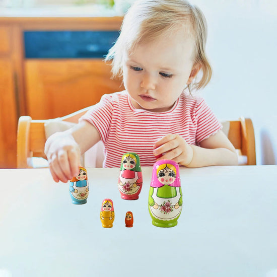5PCS Montessori Nesting Doll Toy Wooden Russian Matryoshka Doll Hand Paint Toys Craft Toys Home Decoration Kids Christmas Gifts - SS69