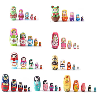 5PCS Montessori Nesting Doll Toy Wooden Russian Matryoshka Doll Hand Paint Toys Craft Toys Home Decoration Kids Christmas Gifts - SS69