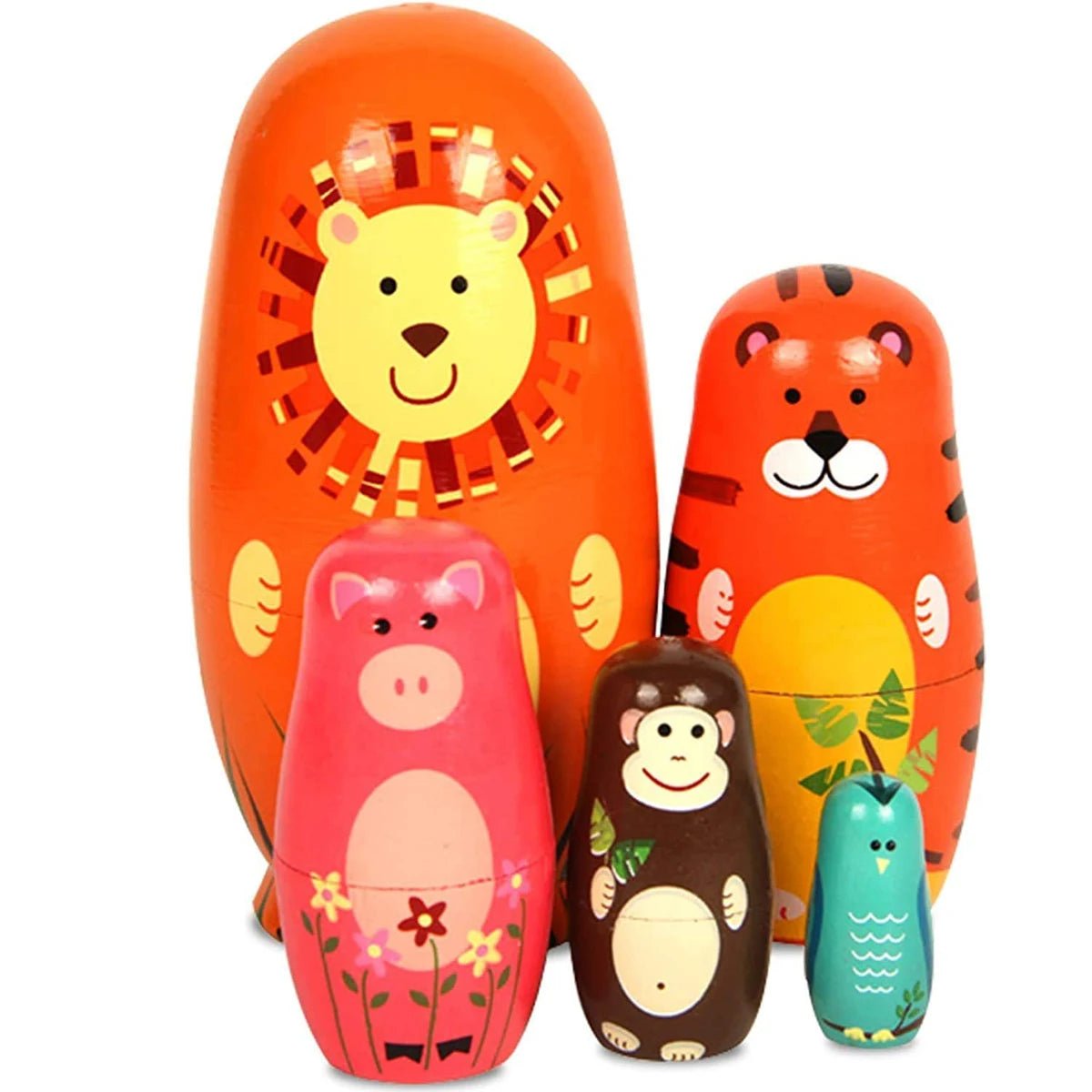 5PCS Montessori Nesting Doll Toy Wooden Russian Matryoshka Doll Hand Paint Toys Craft Toys Home Decoration Kids Christmas Gifts - SS69