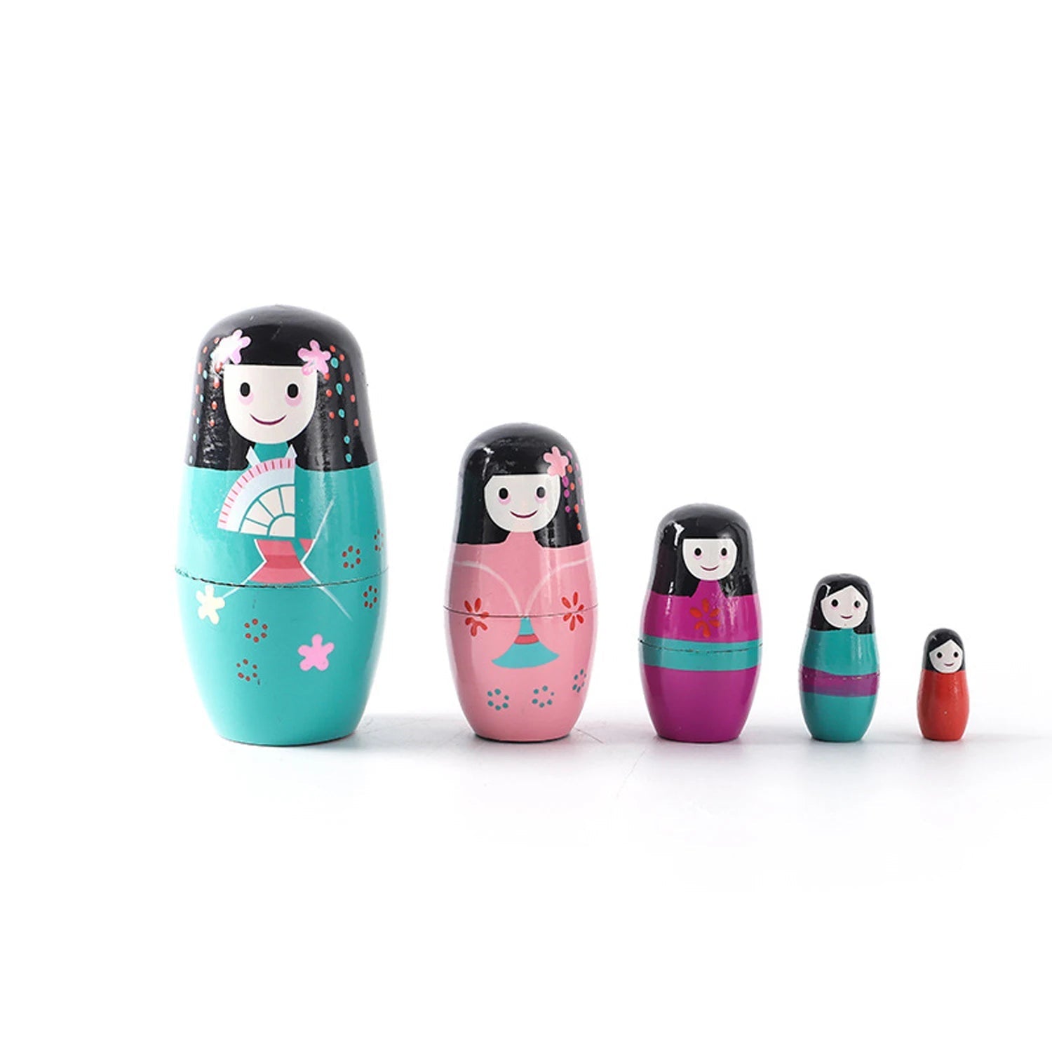 5PCS Montessori Nesting Doll Toy Wooden Russian Matryoshka Doll Hand Paint Toys Craft Toys Home Decoration Kids Christmas Gifts - SS69