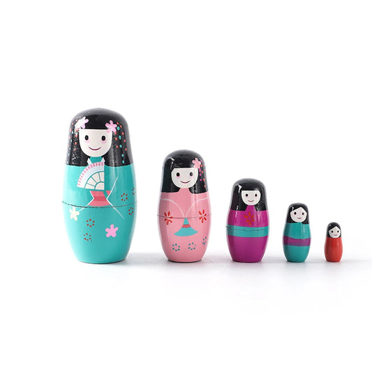5PCS Montessori Nesting Doll Toy Wooden Russian Matryoshka Doll Hand Paint Toys Craft Toys Home Decoration Kids Christmas Gifts - SS69