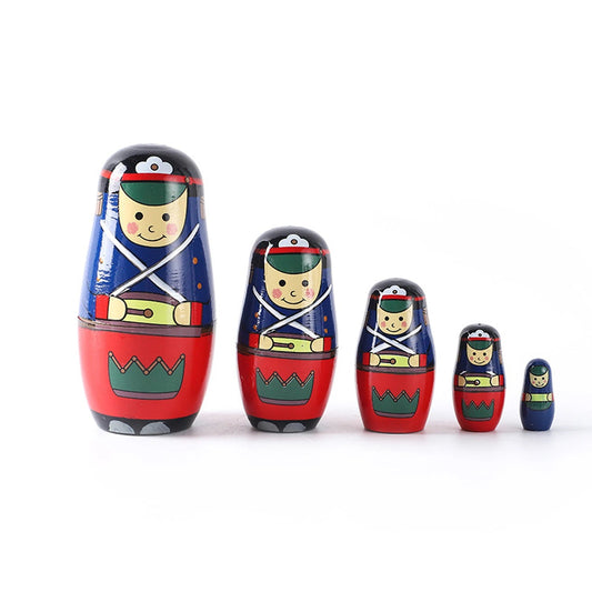 5PCS Montessori Nesting Doll Toy Wooden Russian Matryoshka Doll Hand Paint Toys Craft Toys Home Decoration Kids Christmas Gifts - SS69