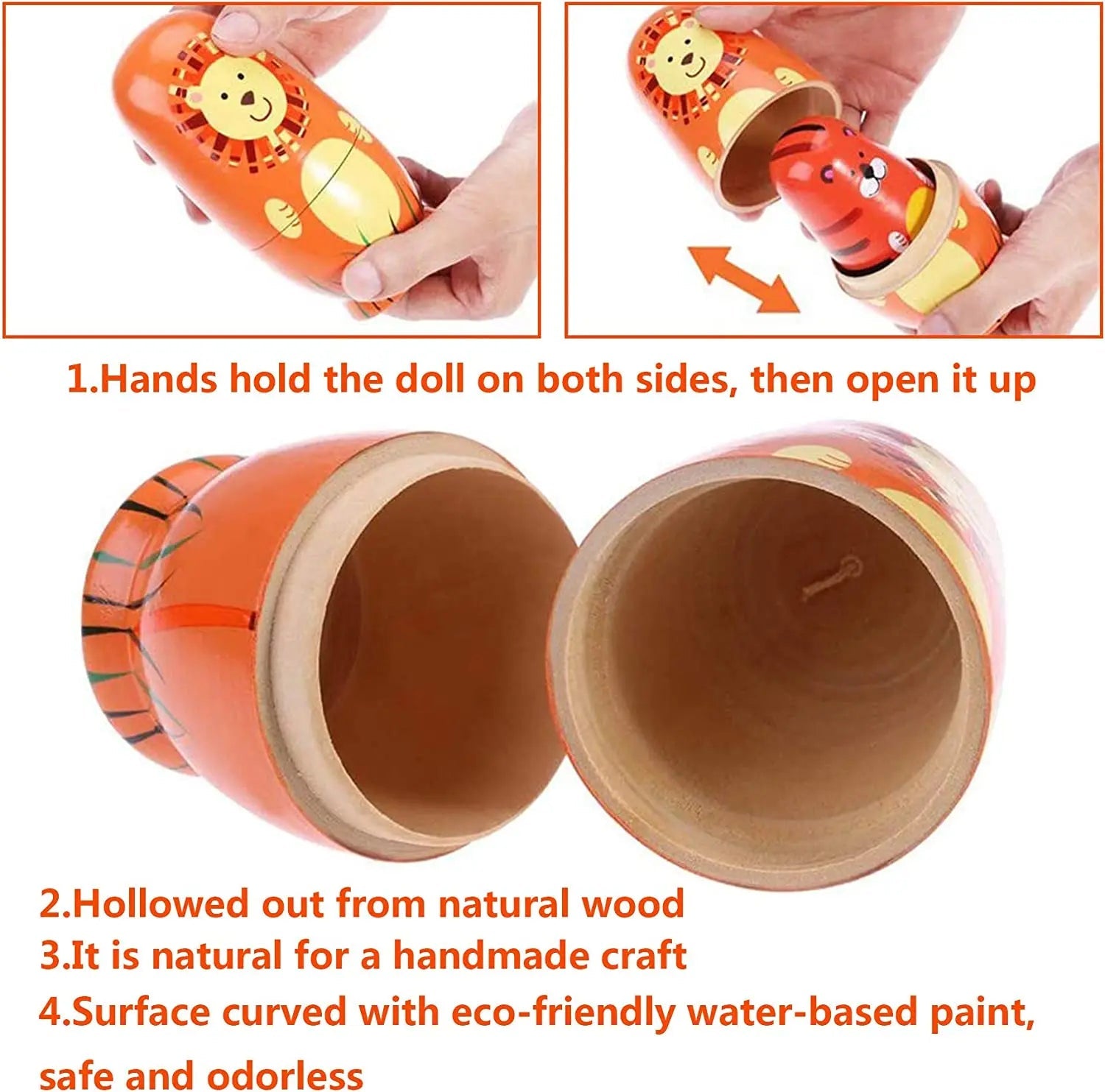 5PCS Montessori Nesting Doll Toy Wooden Russian Matryoshka Doll Hand Paint Toys Craft Toys Home Decoration Kids Christmas Gifts - SS69