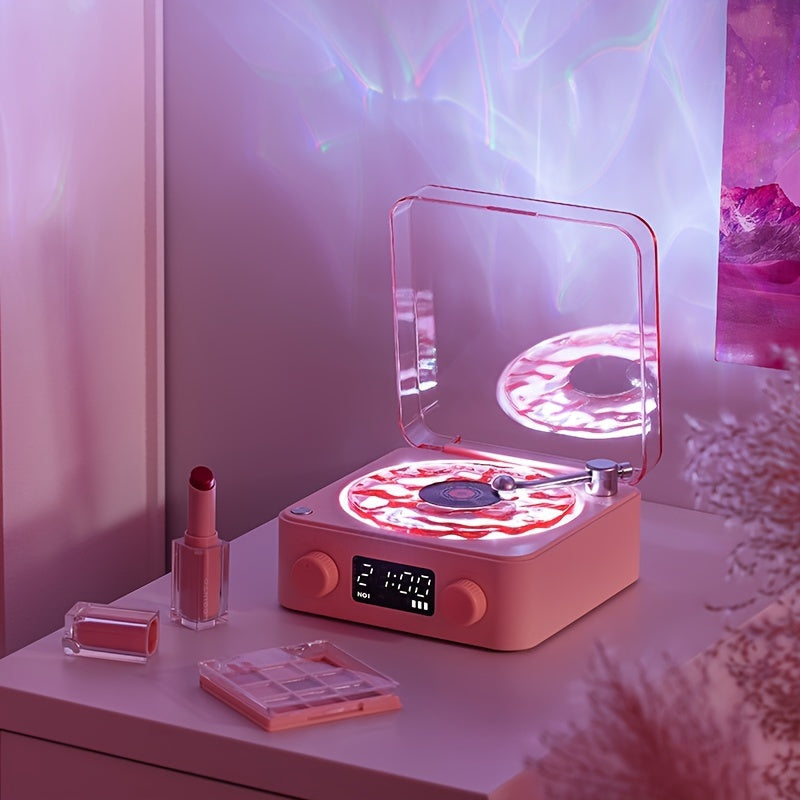1pc Multifunctional White Noise Stereo Wireless Speaker, 4 Natural Sounds, Immersive RGB Projection, Adjustable Ambient Lighting, Wireless Audio, Supports 4 Play Modes, Retro Turntable Appearance, Can Be Used As Holiday Gifts SS69