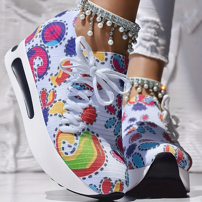 [Abstract Sneakers] Casual Abstract Print Wedge Sneakers | Side Lace-up - Without Anklet SS69