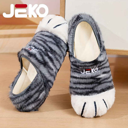 JEKO Men's Winter Warm Slip-On /Outdoor Slippers with Tiger & Cat Animal Print, Soft Fabric & Sole, Low-Top Round Toe Design for Gym, Yoga, Dance, Home - Cute & Trendy for all-Foot Coverage (Brand: JEKO)
