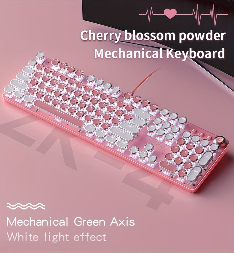 YINDIAO Pink Mechanical Keyboard with Cherry Switches - Retro Punk Design, Backlit Gaming Keyboard for Office & Home Use, Office Keyboard | Pink Keyboard | Nonslip Texture SS69