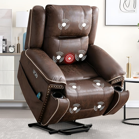 Dual Motor Large Power Lift Recliner Chairs with Massage And Heat for Big People, Electric Faux Leather Recliner with Adjustable Headrest, 2 Concealed Cup Holders, USB Ports, Home Comfort Chair, Elderly Seating, Modern Reclin SS69