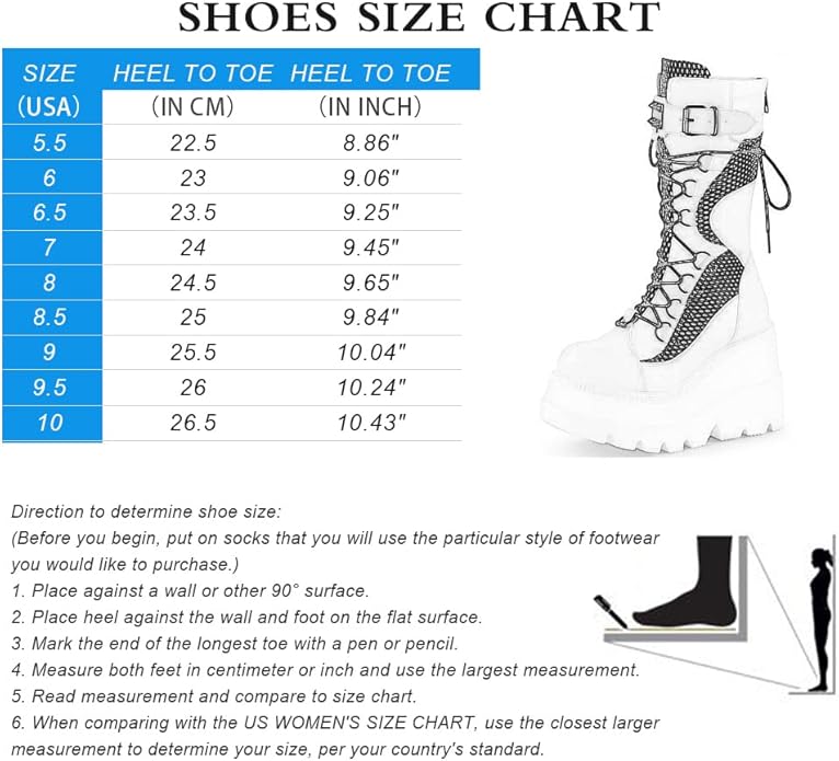 Goth Platform Boots Chunky Wedge Heel Rave Combat Boots