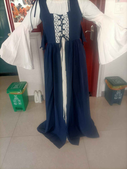 [Elegant Medieval Costume] Elegant Women's Medieval Two-Piece Costume - Renaissance Drama Outfit with Corset-like Bodice & Long Flowing Skirt | Halloween, Renaissance Faire, Themed Parties | Burgundy/White, Black/White, Green