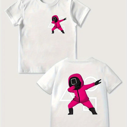 "Squid Dance" 2D Print Trendy And Unique Boys' T-Shirt, Casual Short-Sleeve Lucky And Comfortable Summer Outdoor Top. SS69 12.69 White / 13-14Y