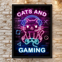 Room Decor 1pc Chic Cat and Neon Gaming Canvas Print Poster, Vibrant Wall Art Decor, Unique Creative Animal & Cartoon Themed Canvas Artwork, 30.48cm x 40.64cm with Frameless for Living Room, Bedroom, Office, Dining Room, Wate SS69