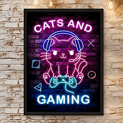 Room Decor 1pc Chic Cat and Neon Gaming Canvas Print Poster, Vibrant Wall Art Decor, Unique Creative Animal & Cartoon Themed Canvas Artwork, 30.48cm x 40.64cm with Frameless for Living Room, Bedroom, Office, Dining Room, Wate SS69