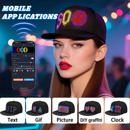 1 Programmable LED Display Hat, DIY Text Scrolling Information, APP Control, Multiple Patterns And Animations, Creative Hat, Adjustable Size, Suitable For Both Men And Women, Suitable For Gatherings And Carnivals, Halloween A SS69