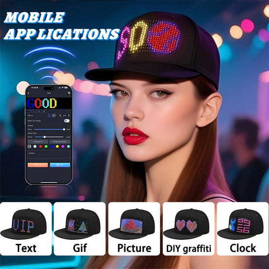 1 Programmable LED Display Hat, DIY Text Scrolling Information, APP Control, Multiple Patterns And Animations, Creative Hat, Adjustable Size, Suitable For Both Men And Women, Suitable For Gatherings And Carnivals, Halloween A SS69