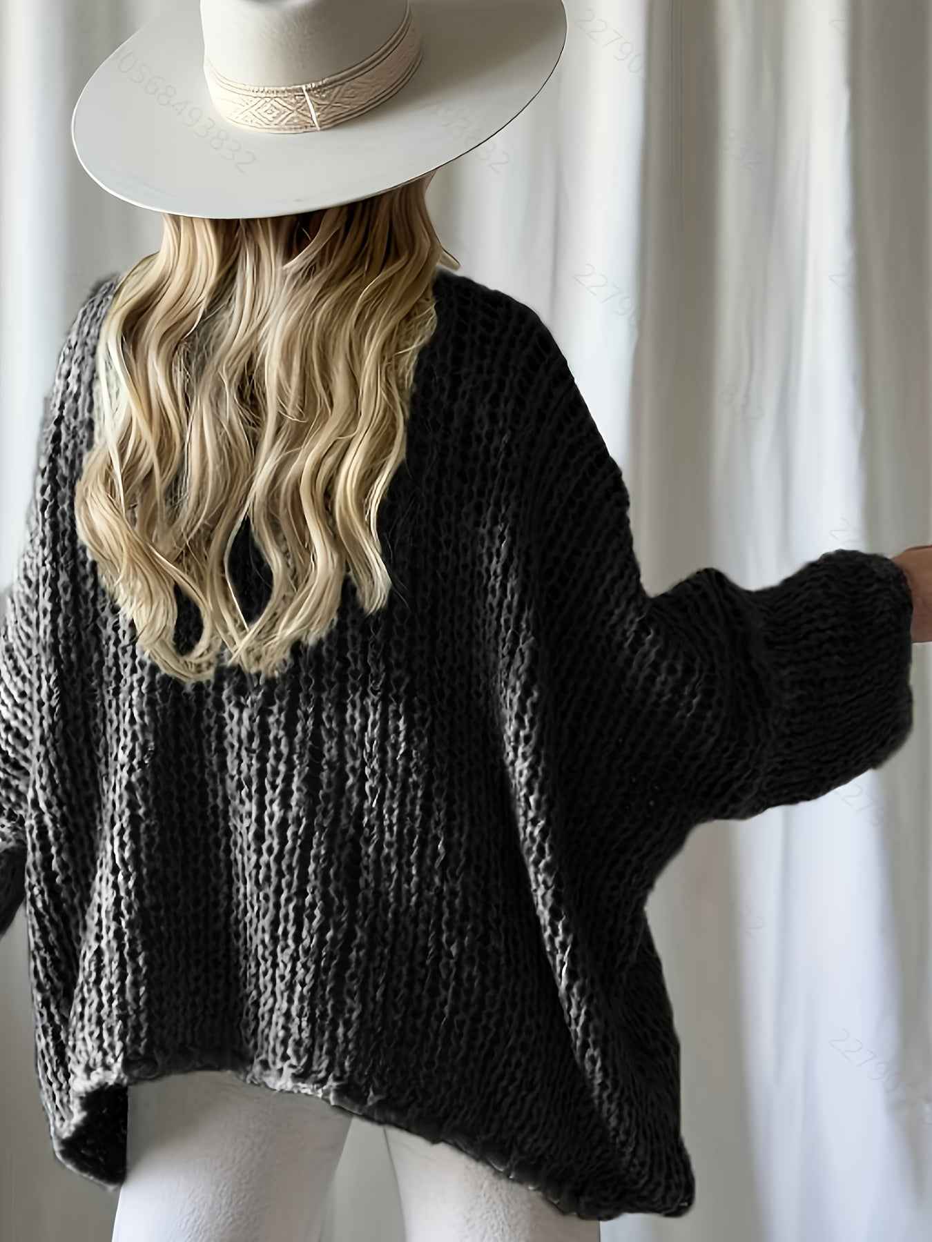 Plus Size, Women's Plus Size Oversized V-Neck Sweater - Winter Warm Solid Color Pullover, Elegant Casual Loose Fit Sweaters for Fall/Winter Layering, Hand Washable Cozy Blouse