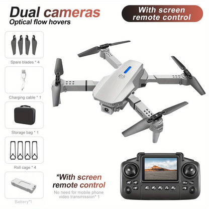E88 Pro Version 2025 HD Dual Camera Drone with Screen Control - No Cellphone Required, One-Key Takeoff, Wi-Fi App Control, USB Charging, Durable & Reliable, Ideal for Beginners, Perfect Gift for Outdoor Camping and Vloggin SS69 78.69 White
