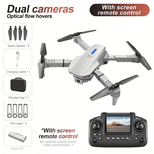 E88 Pro Version 2025 HD Dual Camera Drone with Screen Control - No Cellphone Required, One-Key Takeoff, Wi-Fi App Control, USB Charging, Durable & Reliable, Ideal for Beginners, Perfect Gift for Outdoor Camping and Vloggin SS69 78.69 White