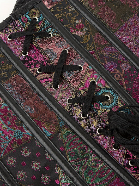 [1pc Steampunk Gothic Corset] 1pc Vintage Gothic Steampunk Corset for Women, Polyester Woven Fabric, 280g/m², Lace-Up Back, Court Style, Adult Slimming Waist Cincher, Halloween Costume Accessory SS69