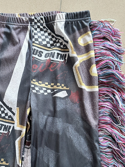 [Vibrant Graphic Pants] Vibrant Graphic Women's Straight-Leg Pants | Fringe Hem & Tassel Details, All-Season Machine Washable Comfort for Casual Attire SS69