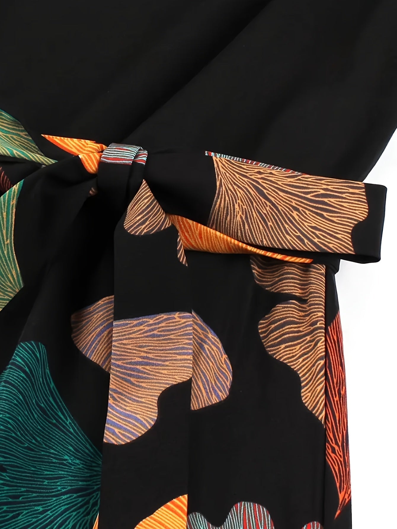 [Pink Floral Dress] Polyester Women's Pink Floral A-Line Dress - Long Sleeves, Round Neck, Machine Washable, Belt Detail, Perfect for Spring/Summer SS69