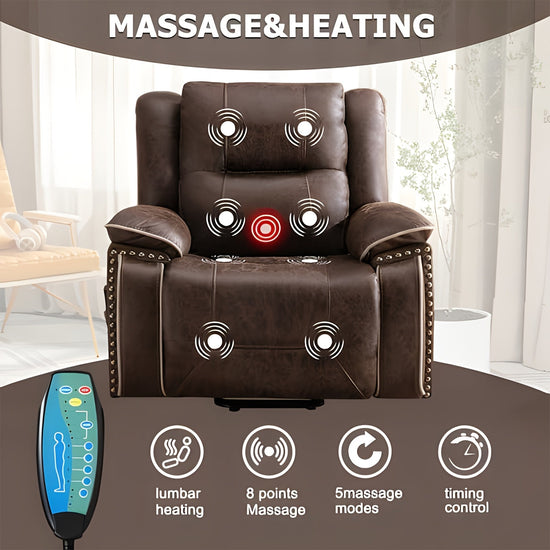Dual Motor Large Power Lift Recliner Chairs with Massage And Heat for Big People, Electric Faux Leather Recliner with Adjustable Headrest, 2 Concealed Cup Holders, USB Ports, Home Comfort Chair, Elderly Seating, Modern Reclin SS69