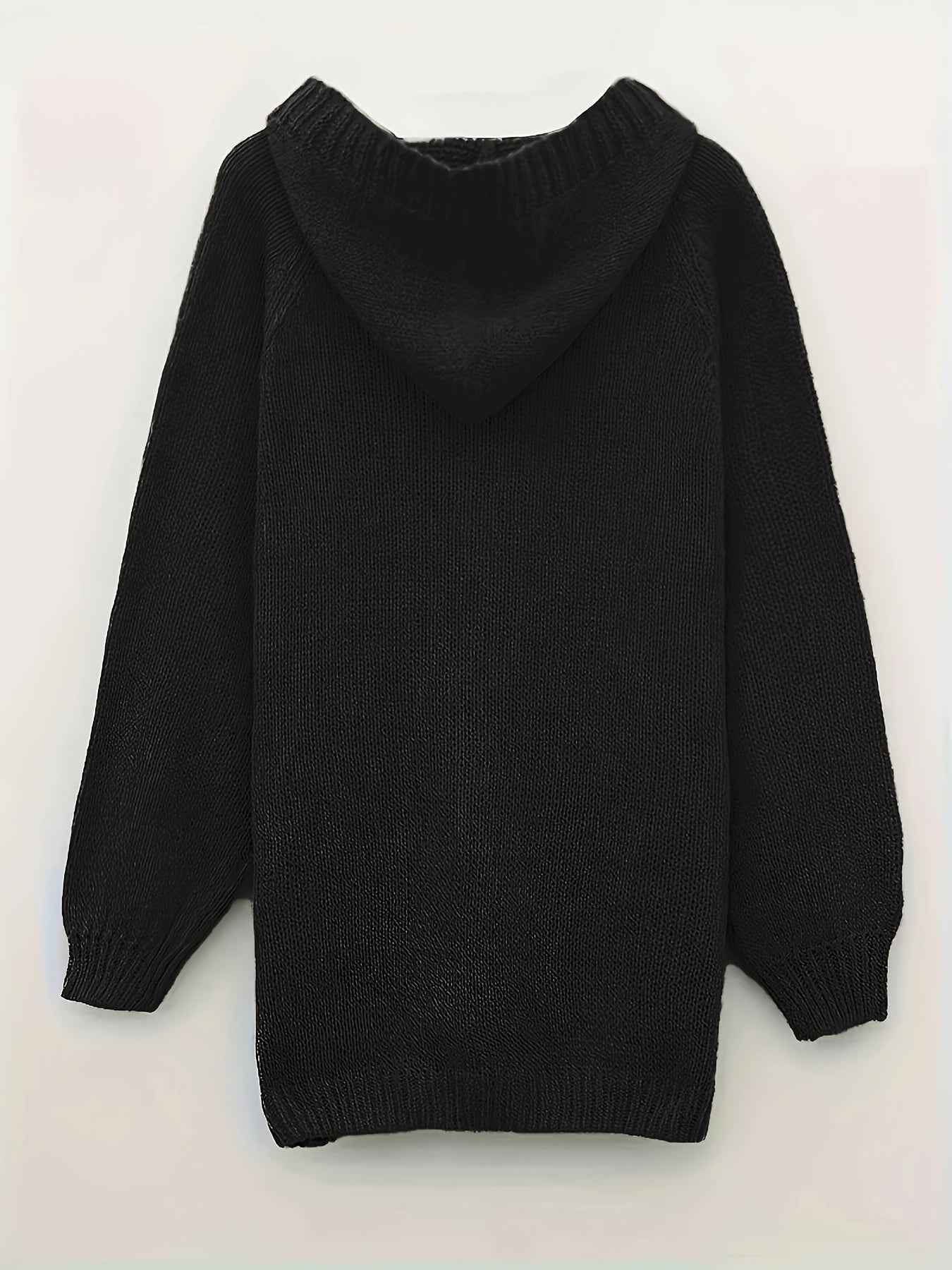 Plus Size, Plus-Size Women's Elegant Hooded Sweater - Long Sleeve Pullover with Adjustable Drawstring Hood, Soft Stretchy Fabric, Machine Washable, Solid Color Casual Winter Fall Tops, Sweater Hoodie, Autumn Apparel, Minimali