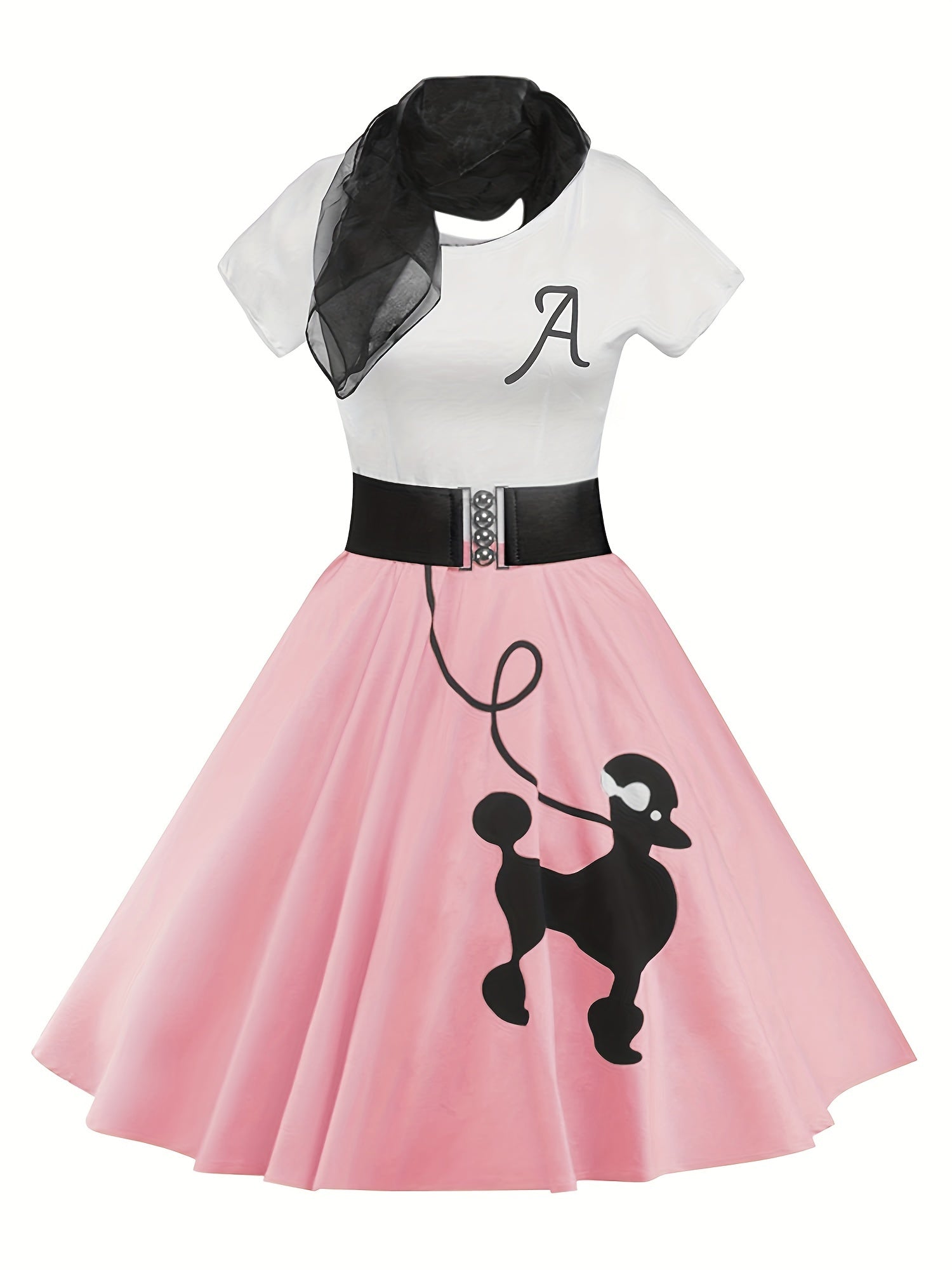 [Retro Skater Dress] Retro Poodle Print Women's Skater Dress | Vintage High Waist Rockabilly Swing Tee Cute Dresses SS69