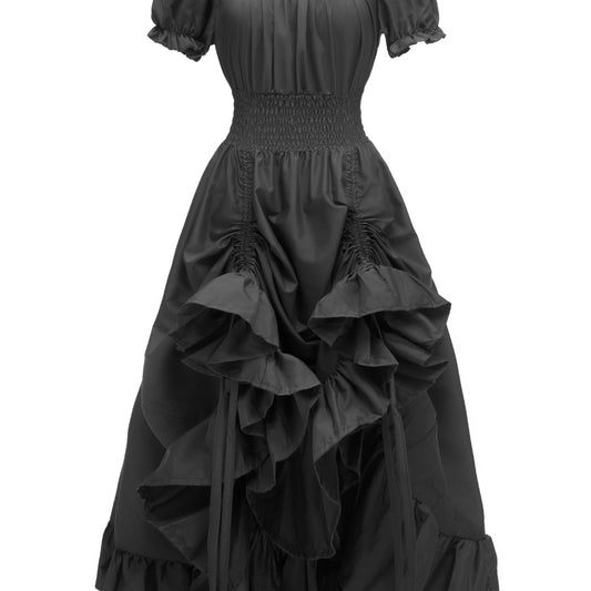 Renaissance Victorian Vintage Square Neck Short Sleeve Dress - Light Blue A-Line Umbrella Skirt with Ruffled Layers, Elegant Cosplay Costume for Halloween, Themed Parties & Special Occasions, Halloween Costumes, Sophisticated SS69 27.69 Black / XXL