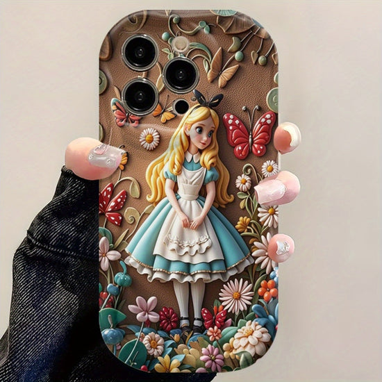 One Piece of a Disney Cartoon-Themed Case Featuring a Sculpted Figure from Alice in Wonderland, Ideal for Apple for iphone Models 16, 15, 14, 13, 12, 11 Pro Max, And XS. an Excellent Gift with a Cartoon Design, Flat 2D Style, SS69