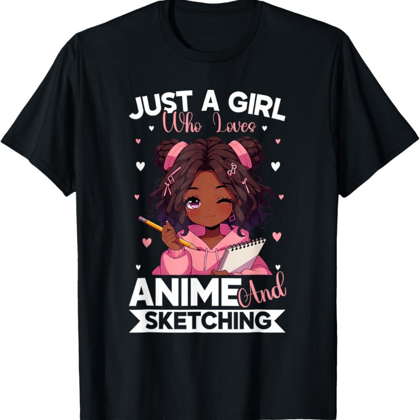 Who Loves Anime And Sketching Afro Anime Merch T-Shirt Trendy Cotton Tops Short Sleeve, Street Style Short Sleeve Tee, Comfort Tee, Casual Summer Tee, Must-have Fashionable Tee SS69 10.69 Black / XXXL