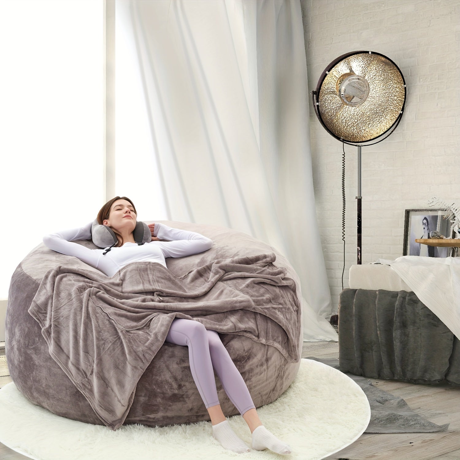 Bean Bag Chair(Give 3 Gifts:U-shape Pillow, Blanket Pillow, 6FT Carpet)Comfy Lazy Sofa Bed, Including 50 Pounds Of Filler, Large 6' Bean Bags With Memory Foam Filled, Large Beanbag Chairs Soft Sofa With Flannel Cover SS69