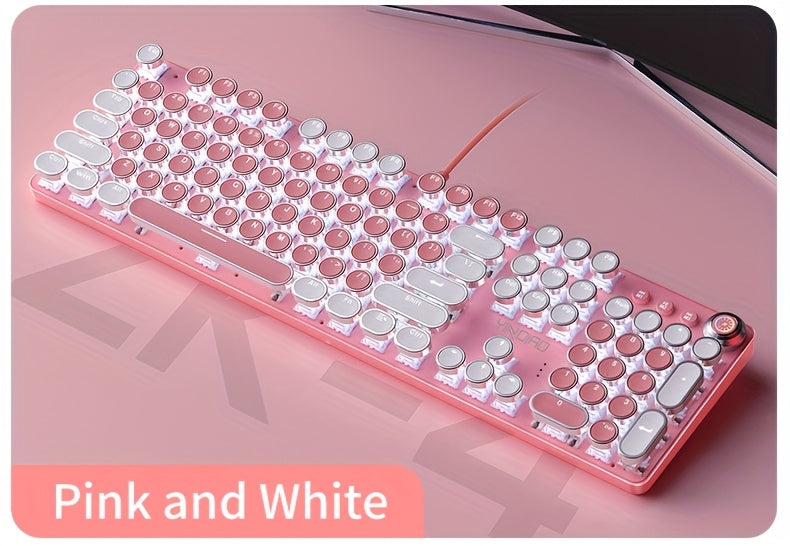 YINDIAO Pink Mechanical Keyboard with Cherry Switches - Retro Punk Design, Backlit Gaming Keyboard for Office & Home Use, Office Keyboard | Pink Keyboard | Nonslip Texture SS69