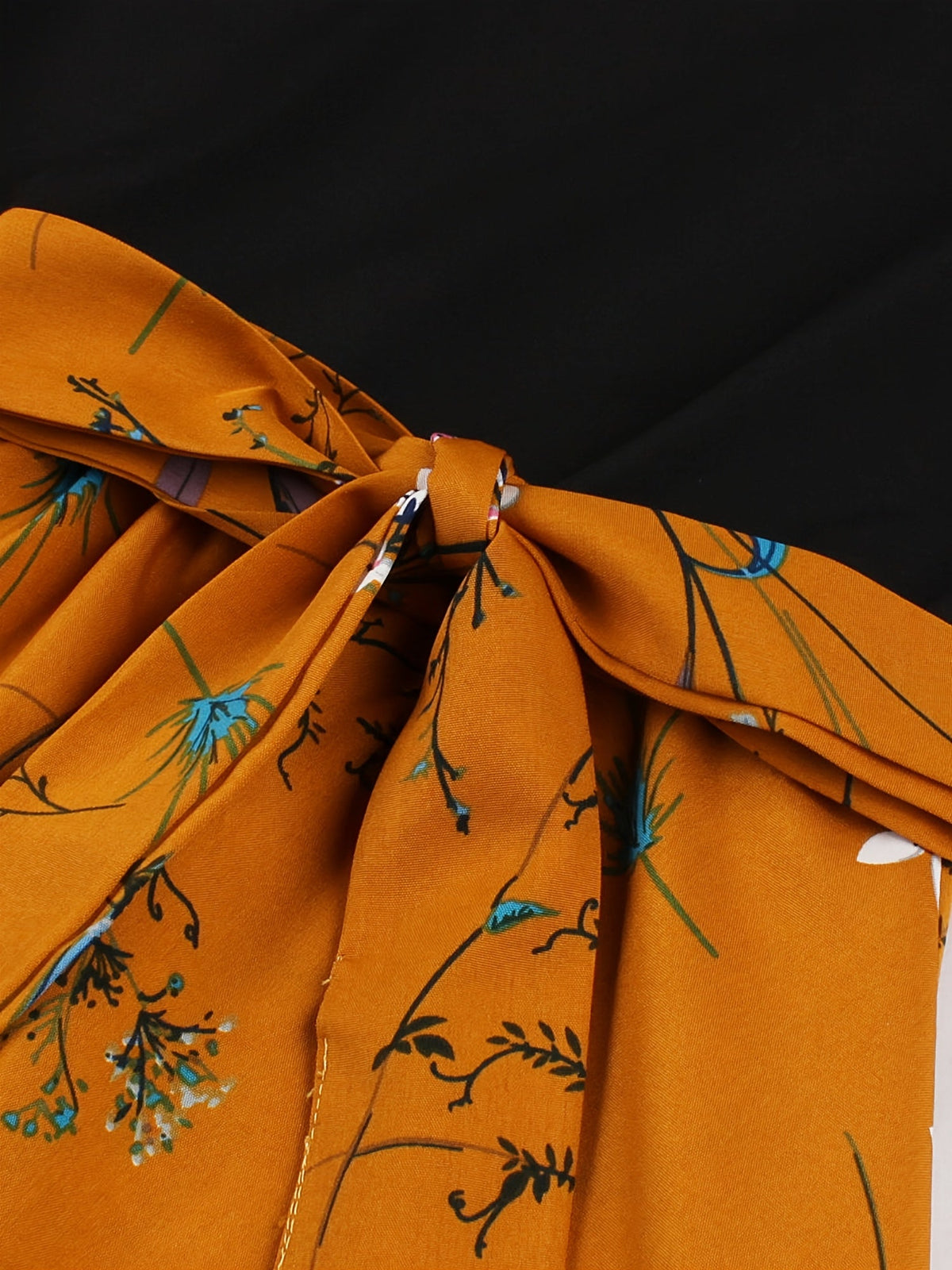 [Vintage Print Midi Dress] Orange Vintage-Inspired Print Midi Dress - Puff Sleeves, Round Neck, Elastic Waist & Belt Detail, Machine Washable Polyester SS69