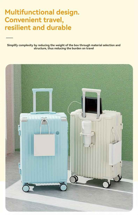 Christmas Gifts 20-Inch and Below Macaron Color Luggage with Cup Holder, USB Charging Port, Alloy Bumper Corners, Lightweight Carry-On Suitcase with Silent Spinner Wheels, TSA Lock, and Hook