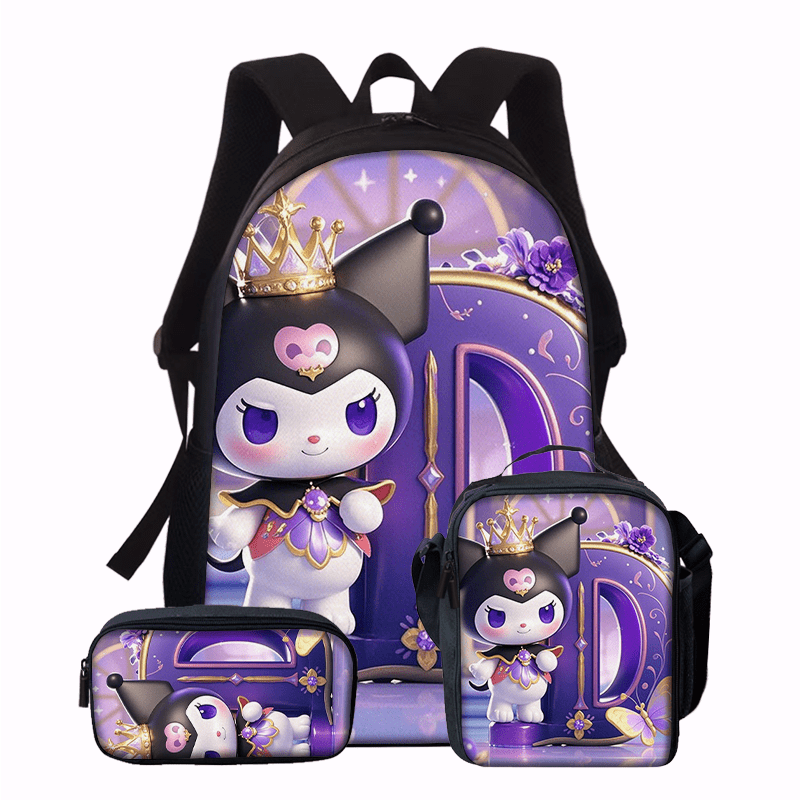 3pcs Sanrio Kuromi Backpack & Lunch Box Set Compatible for Kuromi - Cute Anime School Bag with Laptop Compartment, Large Capacity Bookbag for, Women, (, Kuromi-Themed)